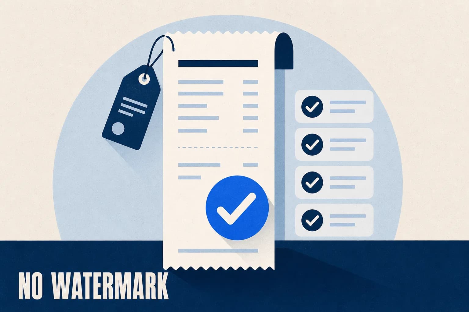 A receipt marked free with no watermark beside a checklist of features