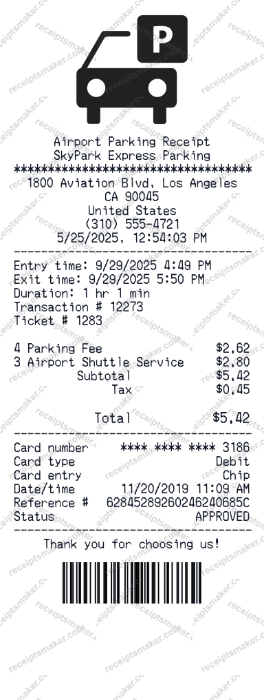 Airport Parking Receipt