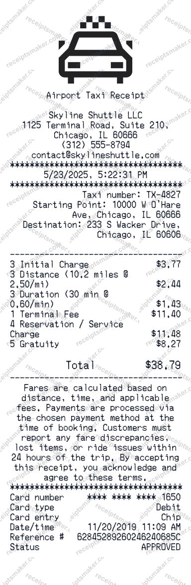 Airport Taxi Receipt
