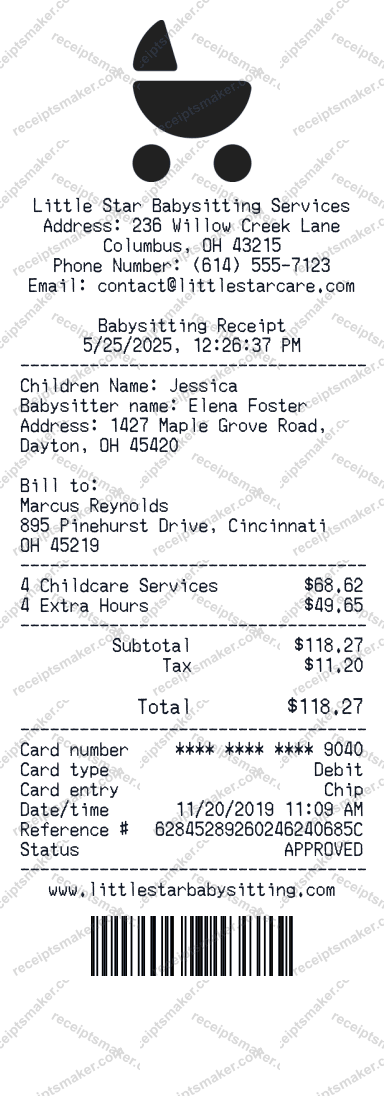 Babysitting Receipt