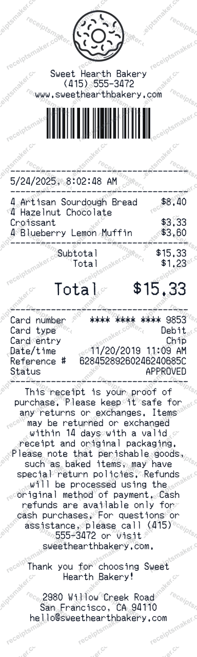 Bakery Receipt