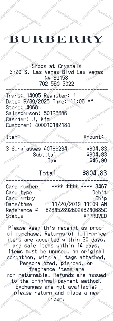 Burberry Receipt