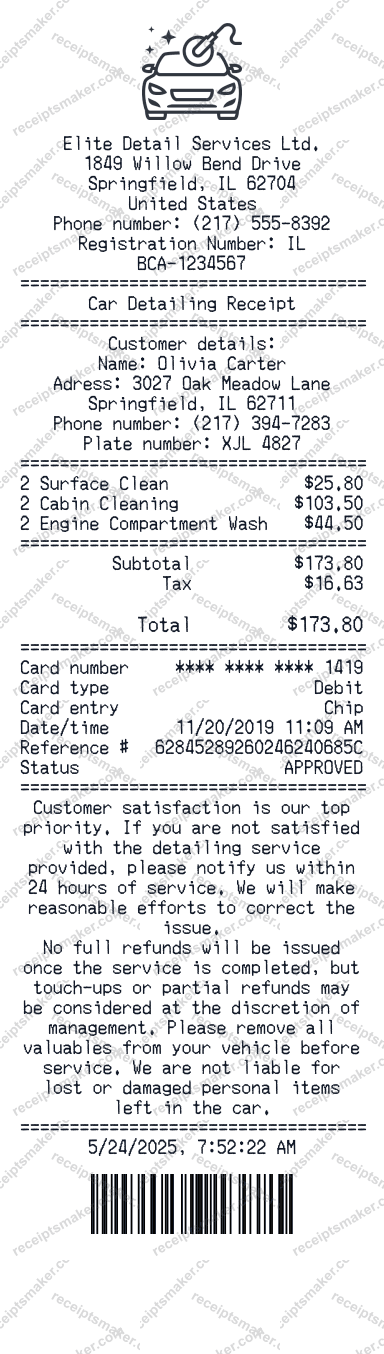 Car Detailing Receipt