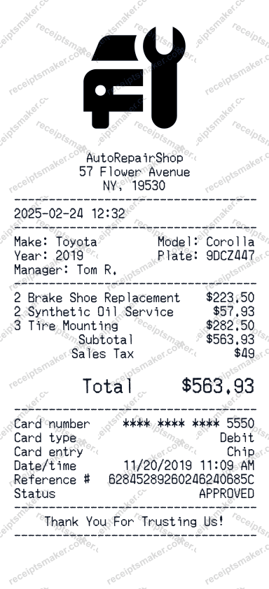 Car Repair Receipt