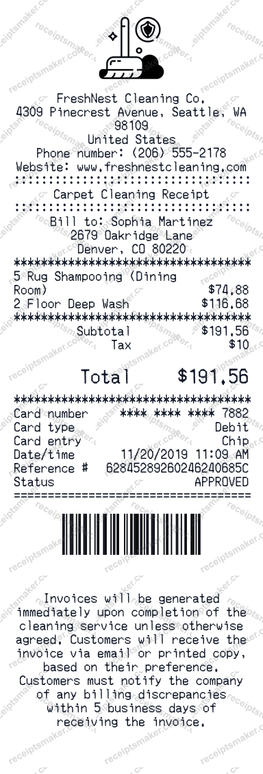 Carpet Cleaning Receipt