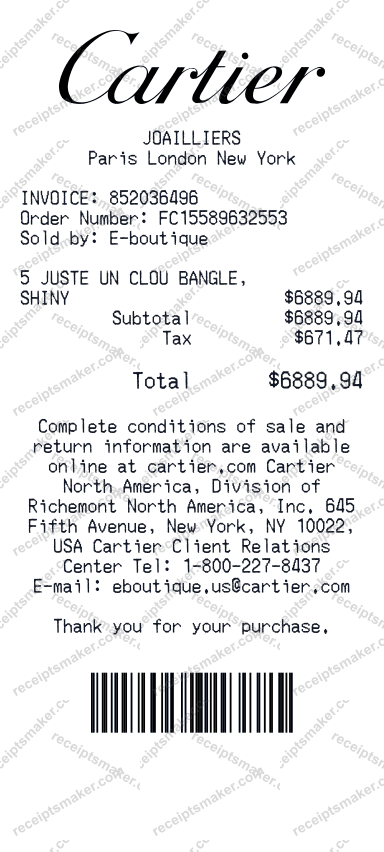 Cartier Receipt