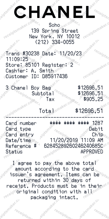 Chanel Receipt