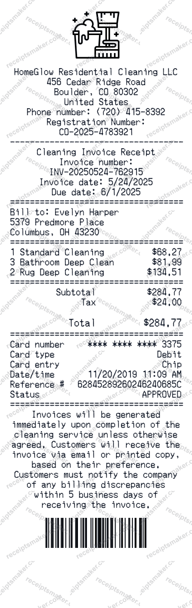 Cleaning Invoice Receipt