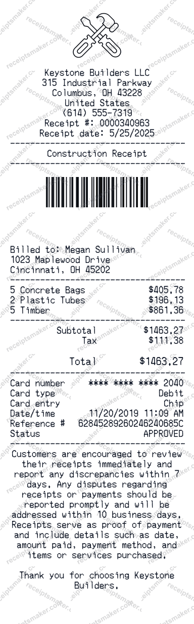 Construction Receipt
