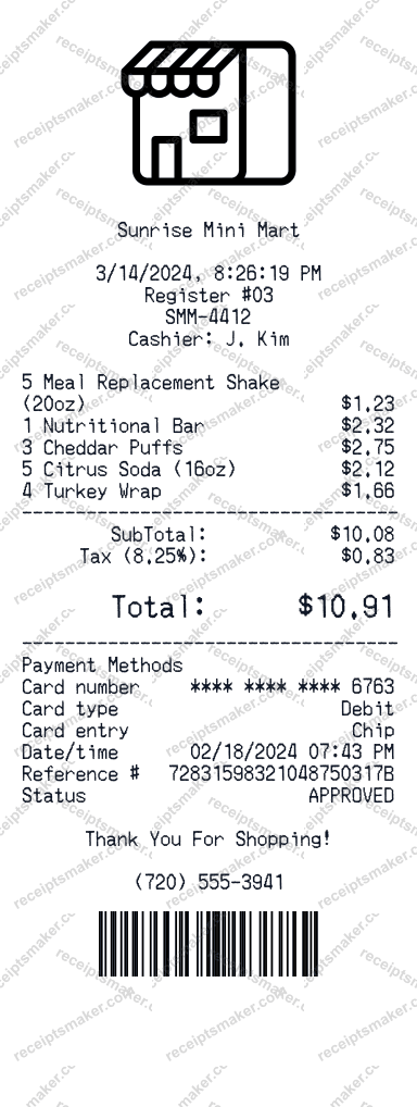 Convenience Store Receipt