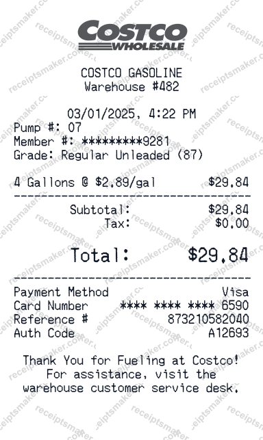 Costco Gas Receipt