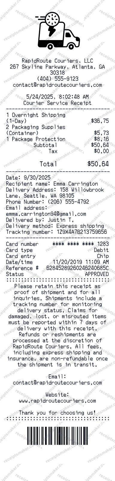 Courier Service Receipt