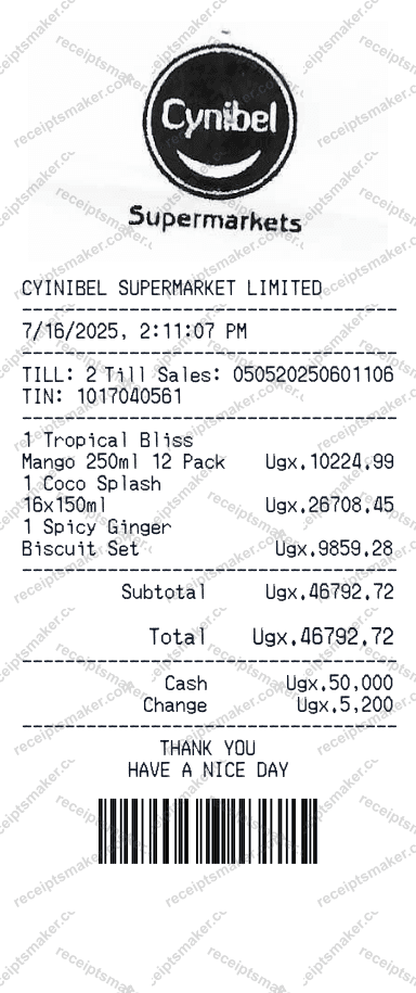 Cynibel Supermarket Receipt