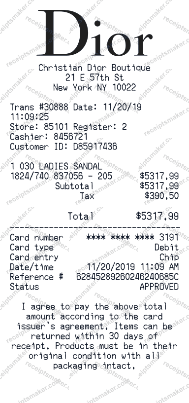 Dior Receipt