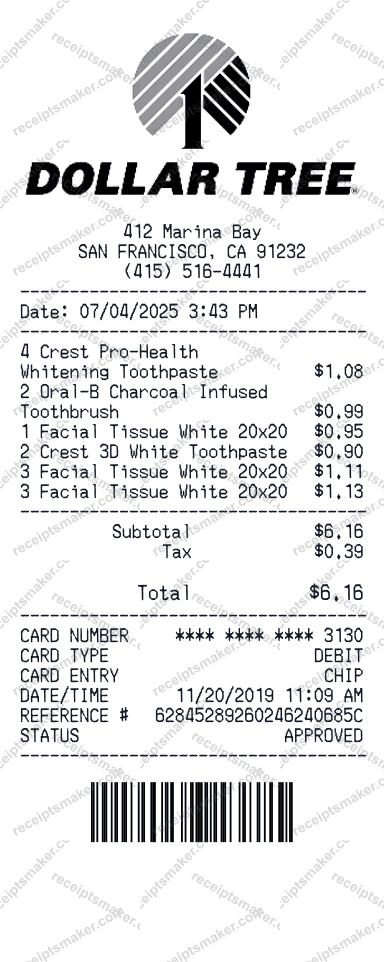 Dollar Tree receipt