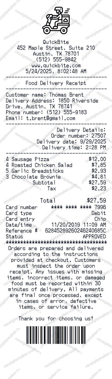 Food Delivery Receipt