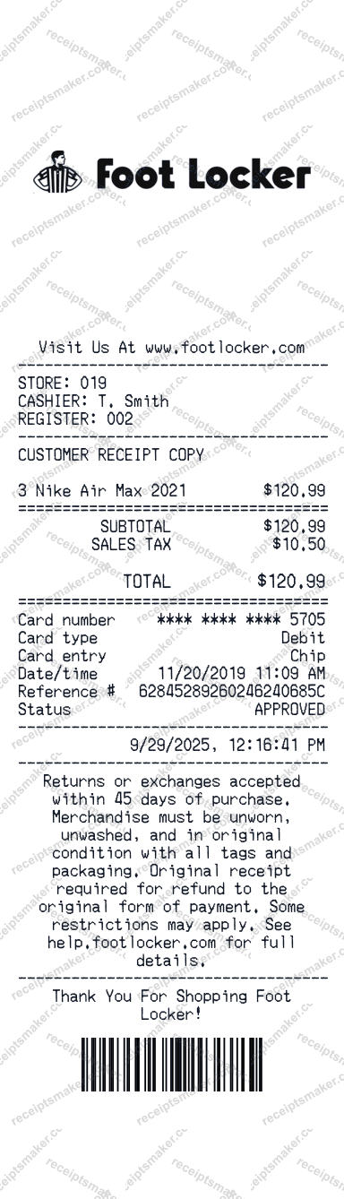 Foot Locker Receipt