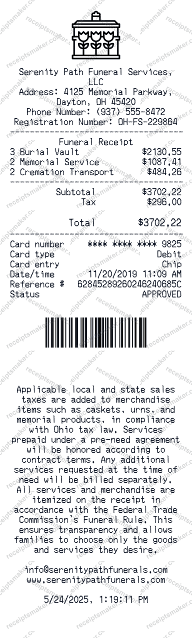 Funeral Receipt