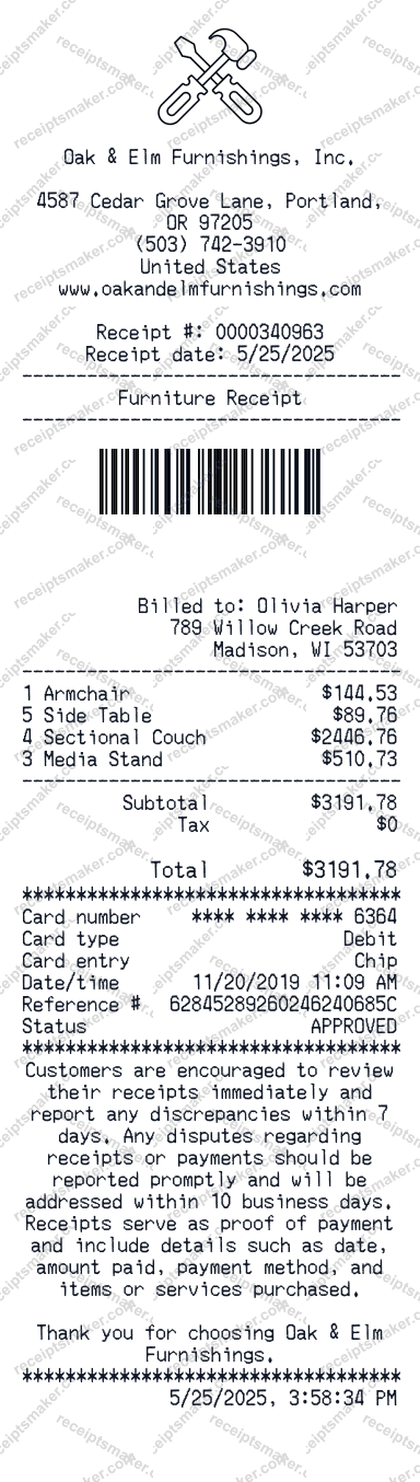 Furniture Receipt
