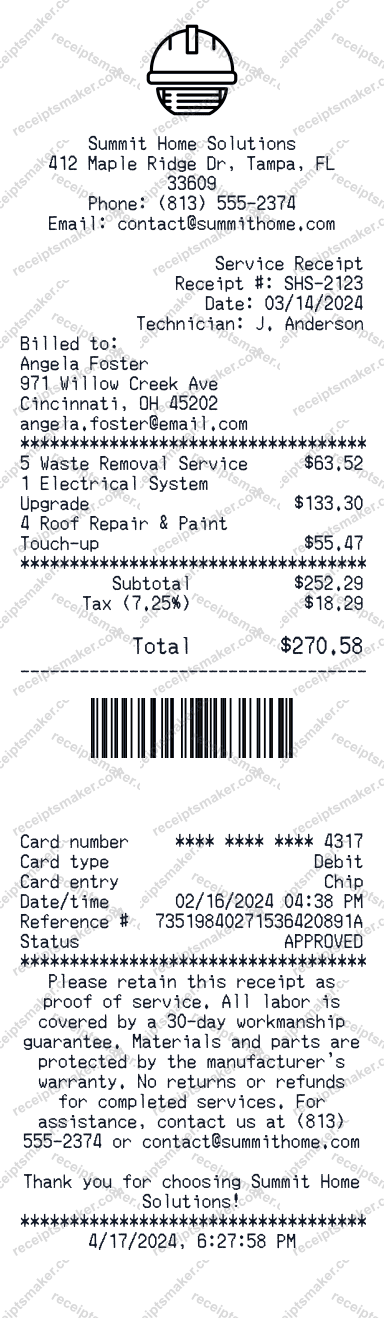 Generic Service Receipt