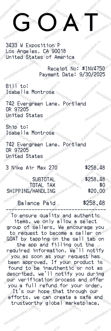GOAT Receipt