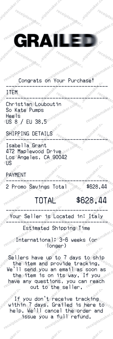 Grailed Receipt