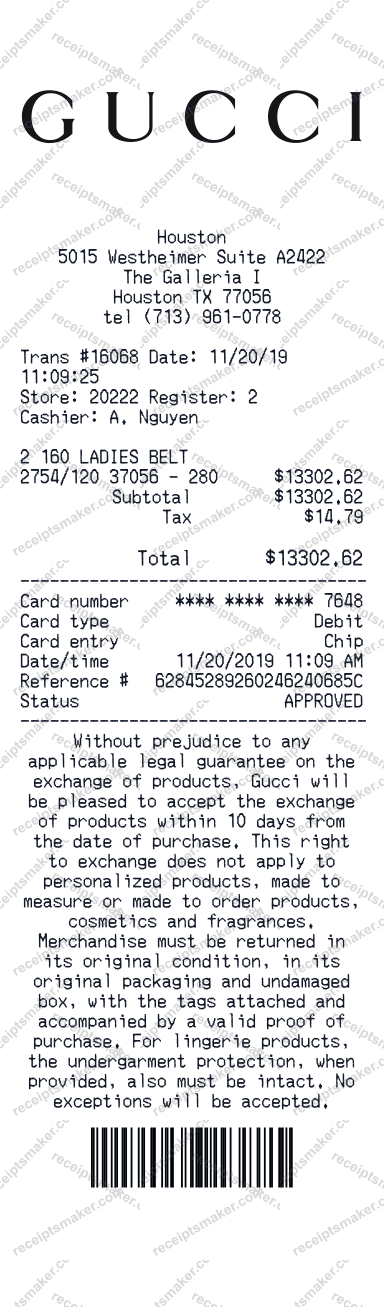 Gucci Receipt
