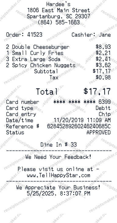 Hardee's Receipt