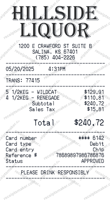 Hillside Liquor Receipt