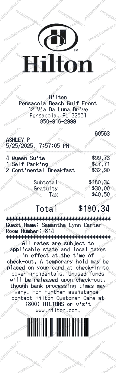 Hilton Hotel Receipt