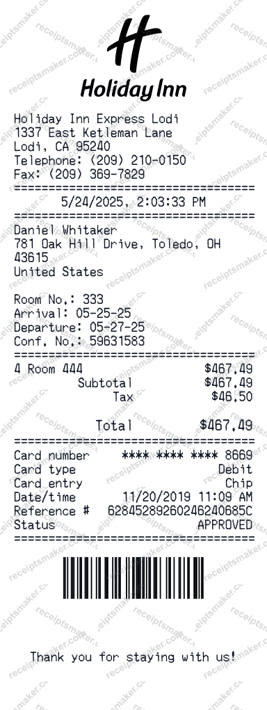 Holiday Inn Receipt