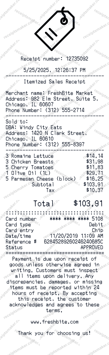 Itemized Sales Receipt