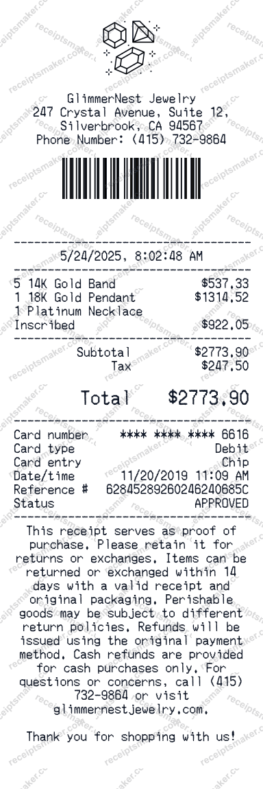 Jewelry Receipt