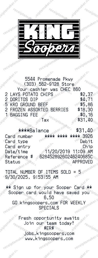 King Soopers Receipt