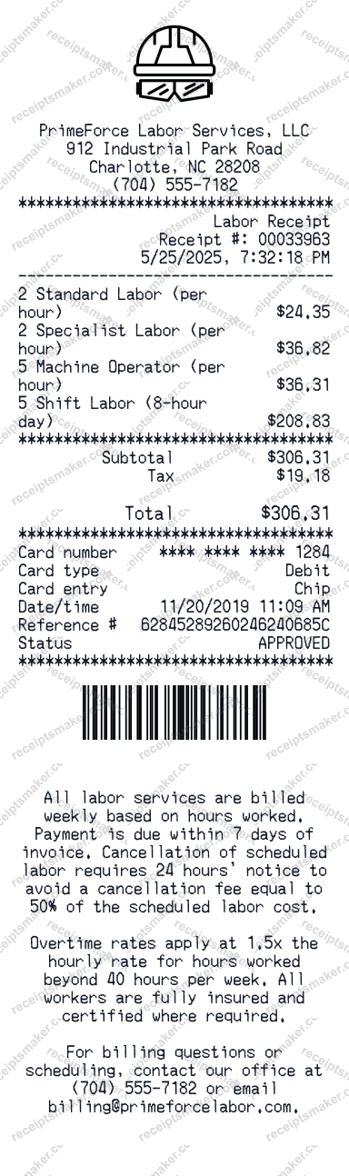 Labor Receipt