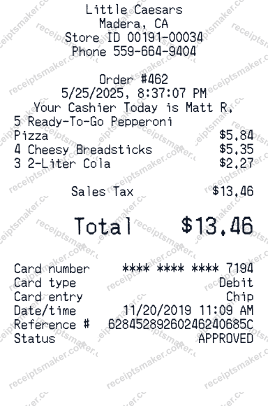 Little Caesars Receipt Generator
