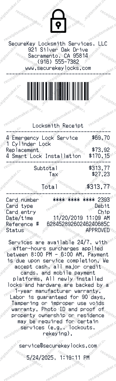Locksmith Receipt