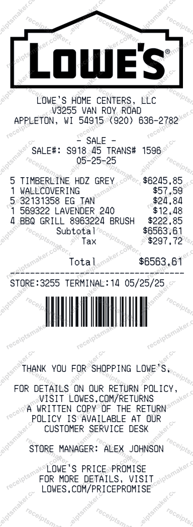 Lowe's Receipt