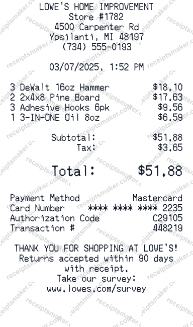 Lowe's Receipt Generator