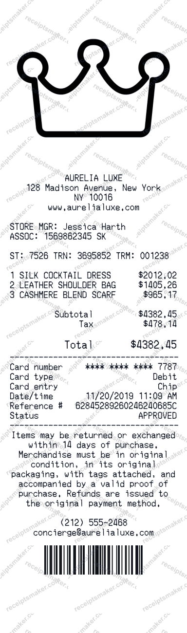 Luxury Brand Receipt