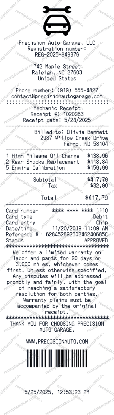 Mechanic Receipt