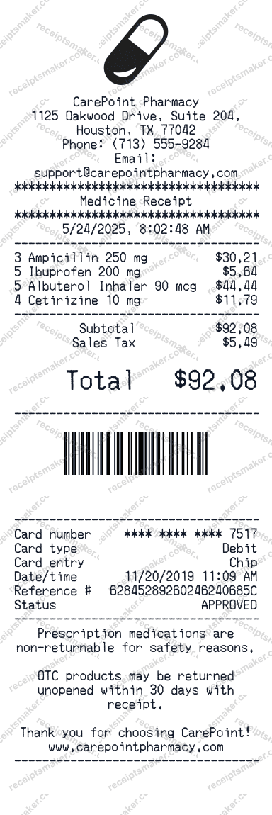 Medicine Receipt