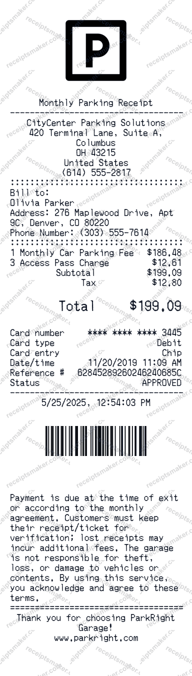 Monthly Parking Receipt