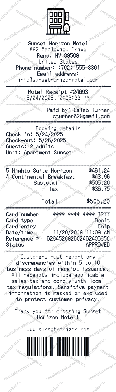 Motel Receipt