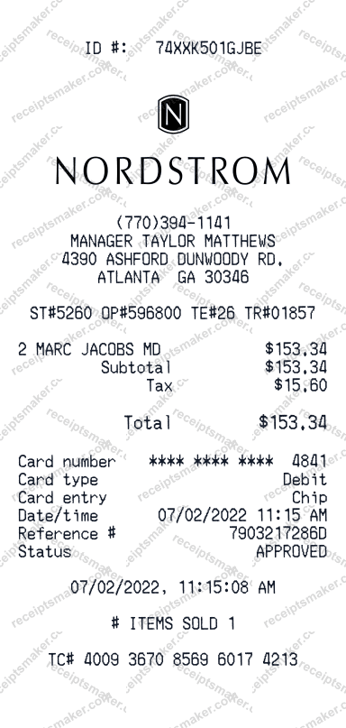 Nordstrom Receipt