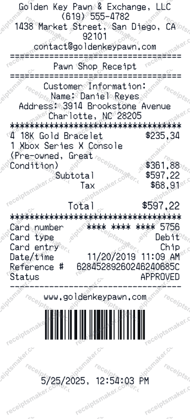 Pawn Shop Receipt