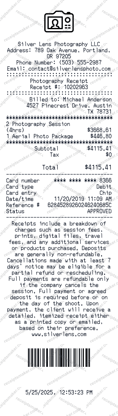 Photography Receipt