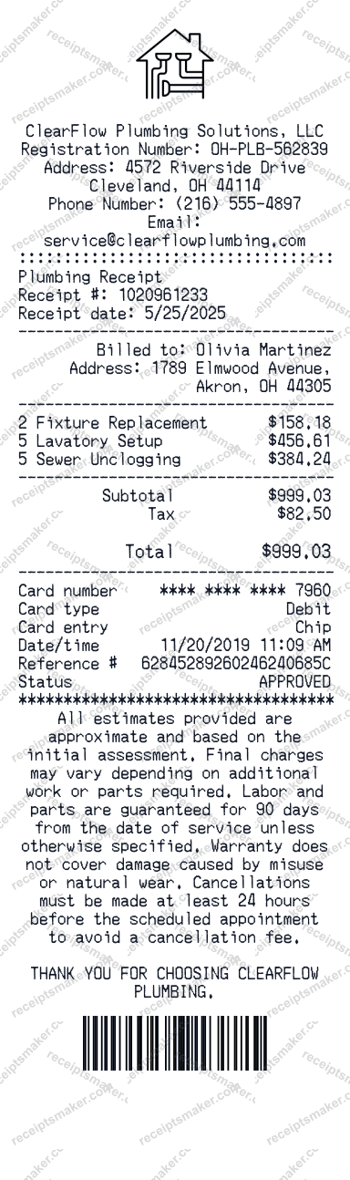 Plumbing Receipt