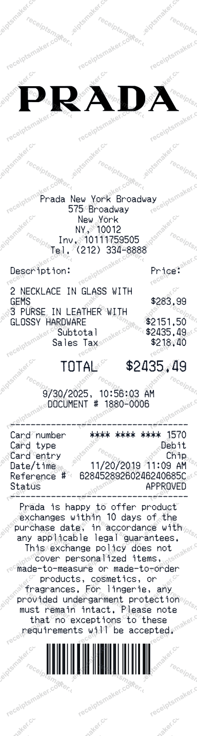 Prada Receipt