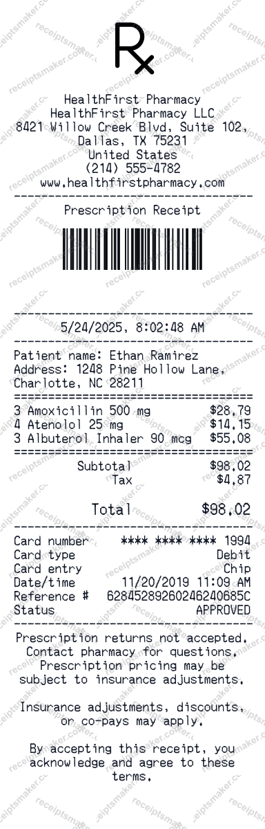 Prescription Receipt
